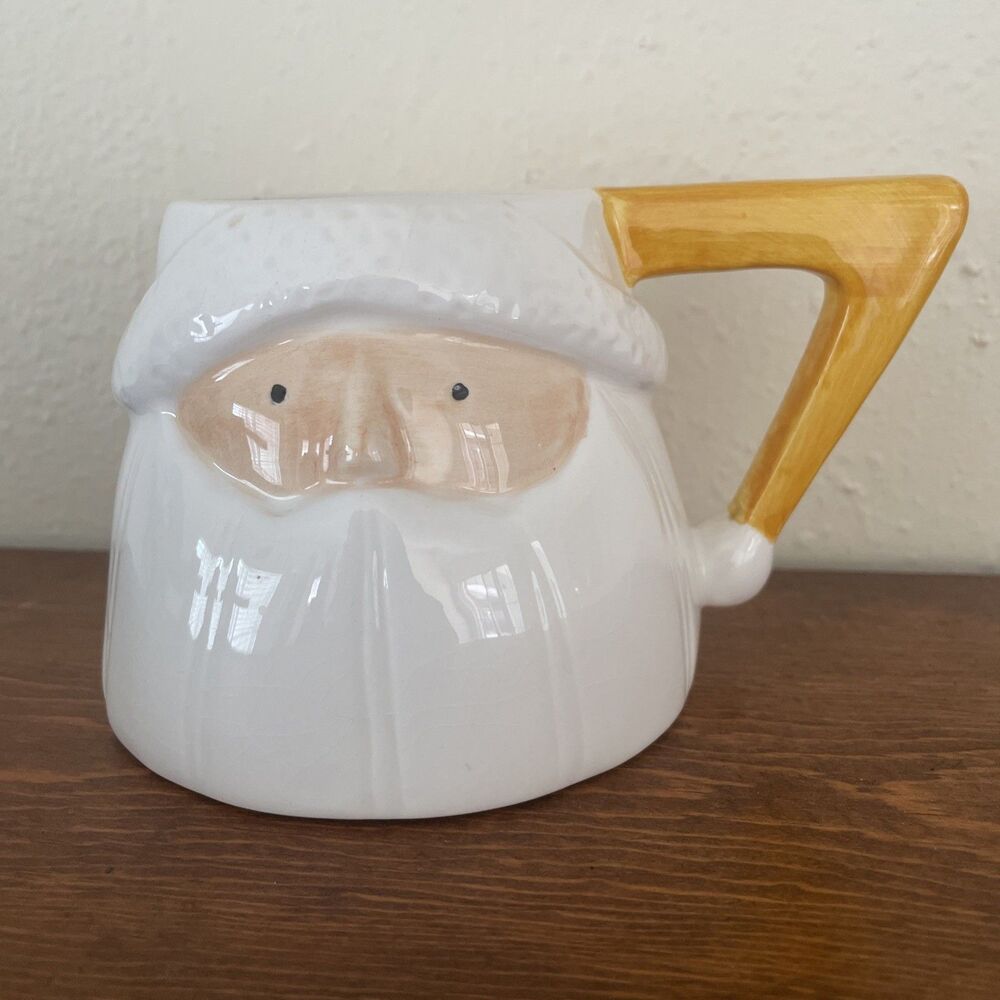 Santa Christmas Mug Yellow White Modern Retro SE Gift Holidays Coffee Tea Hot